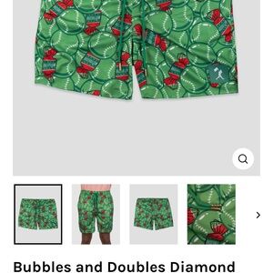 Green Baseball Print Kids Shorts